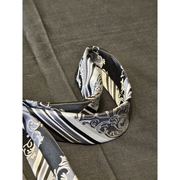 Karl Knox Mens Silver & Black Floral Stripe Necktie - Picture 8 of 10